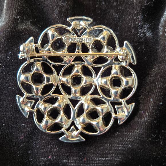 Vintage Sarah Coventry Gold Brooch with Turquoise & Pink Rhinestones Signed Pin - Picture 2 of 6